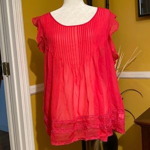 Jessica Simpson Cap-sleeves Pleated Sheer Pink Plus Size Blouse